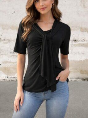 Elie McCarthy Women's Black Asymmetrical Tie Front Blouse Size Small